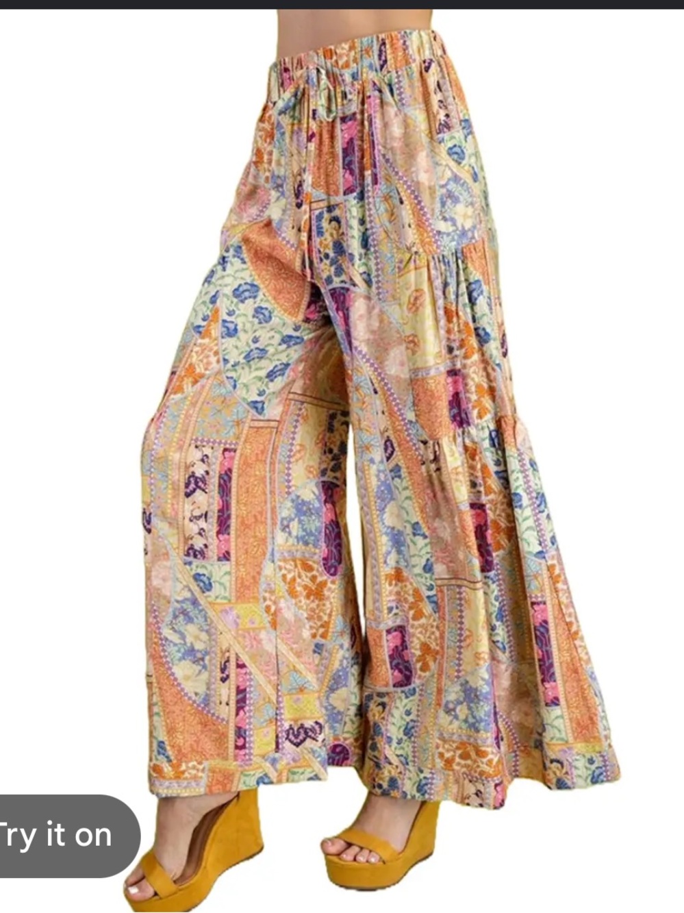 NWT Nicole Miller New York Patchwork Floral Wide Leg Palazzo Pants size Small